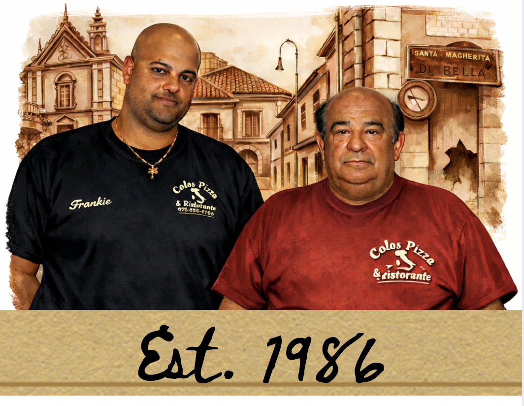 Frank and his father, founders of Carlo's Pizzeria in Shirley, NY, established 1986